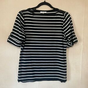 Calvin Klein women's M elbow length roll tab stripe boat neck tee in EUC